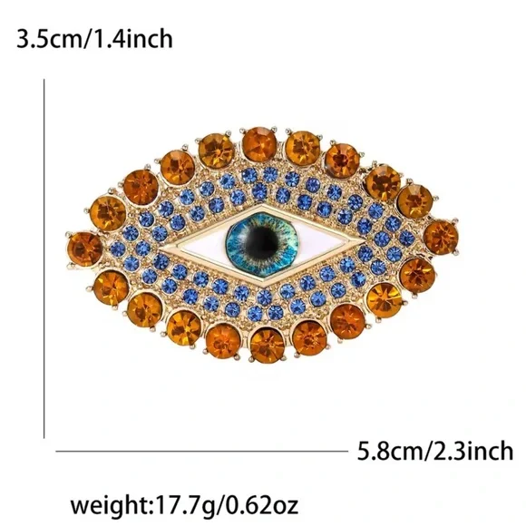 Golden Aura Evil Eye Royal Blue Crystals Brooch - Picture 2 of 3